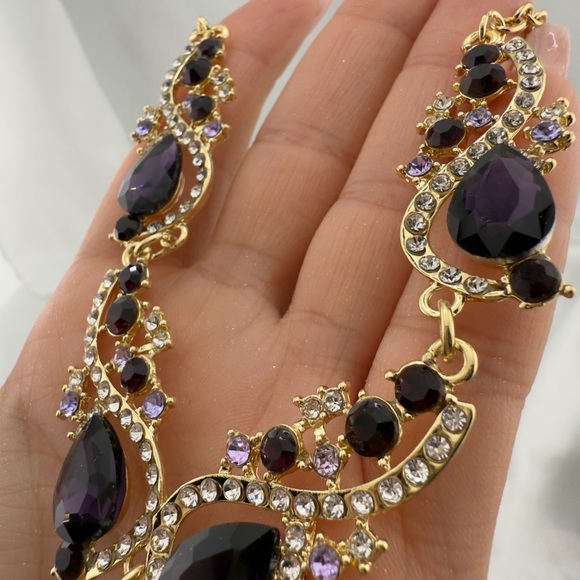 Luxury Gold and Purple Adjustable Statement Necklace - Picture 7 of 9